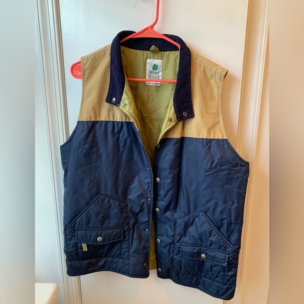 sierra designs men’s snap vest 60/40 navy and tan gorp hiking outdoors Japan